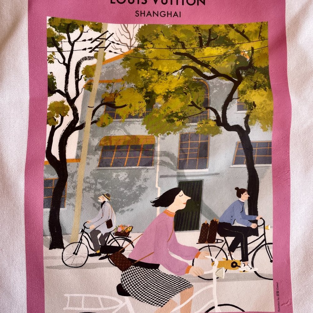 LOUIS VUITTON Cotton Shopping XL Tote Print Luggage Bag LV 16" Shanghai Gym Yoga - Picture 4 of 4